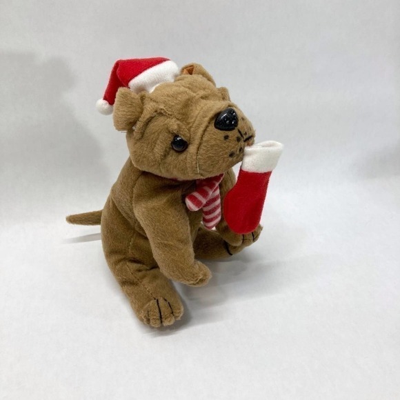 ORIENTAL Trading Co. 7" English Bulldog Santa Hat Stocking Plush Stuffed Animal - Picture 6 of 9
